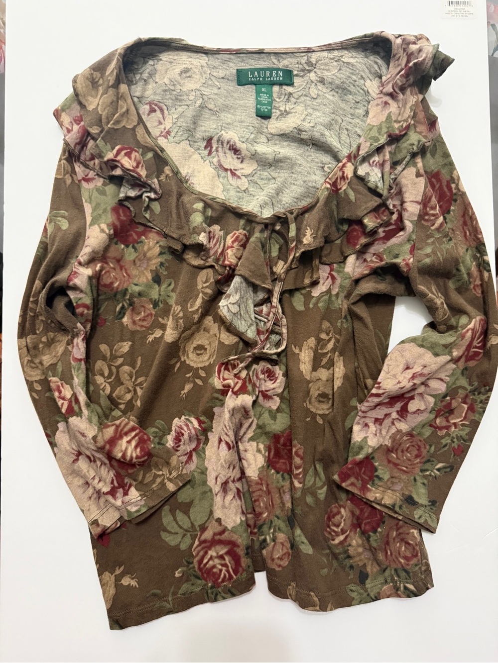 23 Ralph Lauren Floral Ruffle-Neck Blouse XL